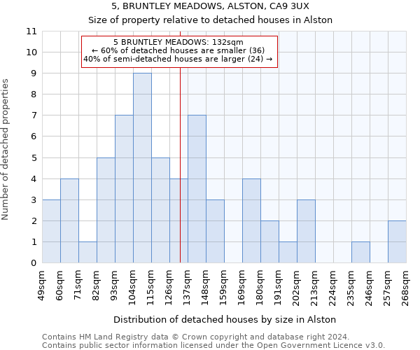 5, BRUNTLEY MEADOWS, ALSTON, CA9 3UX: Size of property relative to detached houses in Alston