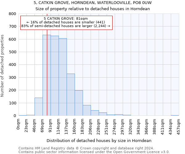 5, CATKIN GROVE, HORNDEAN, WATERLOOVILLE, PO8 0UW: Size of property relative to detached houses in Horndean