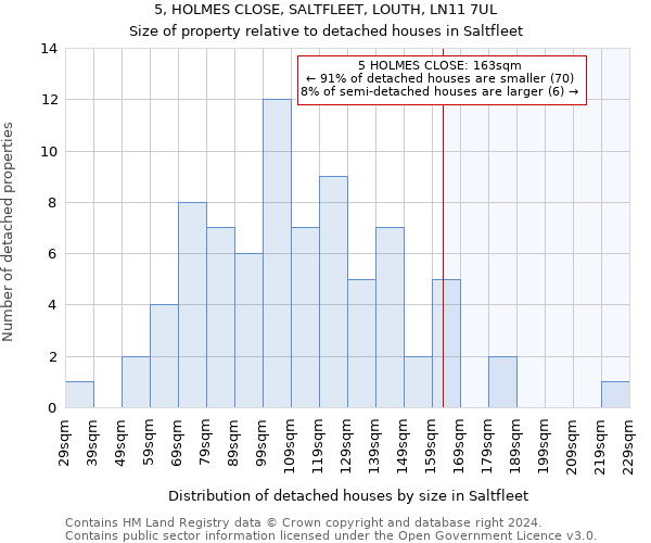 5, HOLMES CLOSE, SALTFLEET, LOUTH, LN11 7UL: Size of property relative to detached houses in Saltfleet