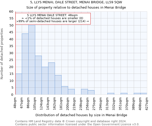 5, LLYS MENAI, DALE STREET, MENAI BRIDGE, LL59 5QW: Size of property relative to detached houses in Menai Bridge