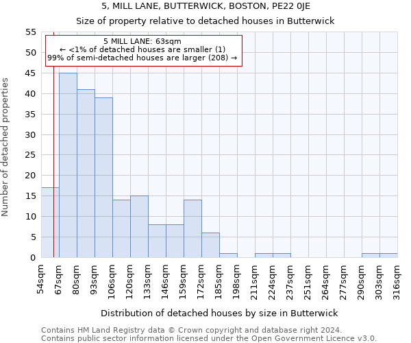 5, MILL LANE, BUTTERWICK, BOSTON, PE22 0JE: Size of property relative to detached houses in Butterwick