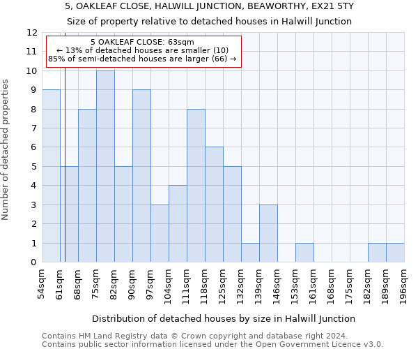 5, OAKLEAF CLOSE, HALWILL JUNCTION, BEAWORTHY, EX21 5TY: Size of property relative to detached houses in Halwill Junction