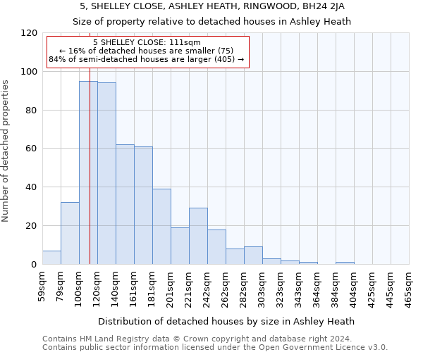 5, SHELLEY CLOSE, ASHLEY HEATH, RINGWOOD, BH24 2JA: Size of property relative to detached houses in Ashley Heath