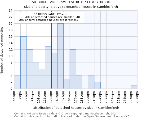 50, BRIGG LANE, CAMBLESFORTH, SELBY, YO8 8HD: Size of property relative to detached houses in Camblesforth