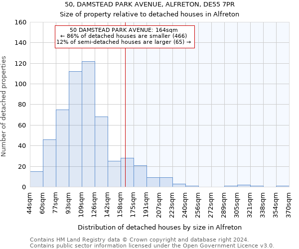 50, DAMSTEAD PARK AVENUE, ALFRETON, DE55 7PR: Size of property relative to detached houses in Alfreton