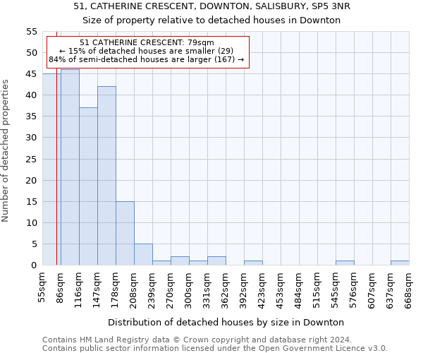 51, CATHERINE CRESCENT, DOWNTON, SALISBURY, SP5 3NR: Size of property relative to detached houses in Downton