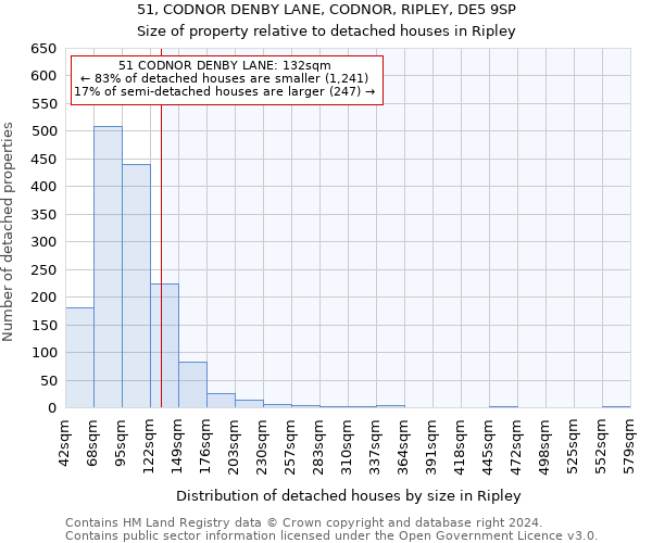 51, CODNOR DENBY LANE, CODNOR, RIPLEY, DE5 9SP: Size of property relative to detached houses in Ripley