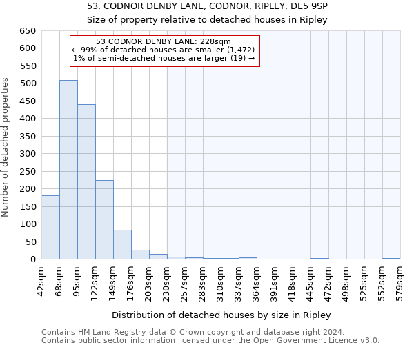 53, CODNOR DENBY LANE, CODNOR, RIPLEY, DE5 9SP: Size of property relative to detached houses in Ripley