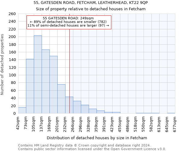 55, GATESDEN ROAD, FETCHAM, LEATHERHEAD, KT22 9QP: Size of property relative to detached houses in Fetcham