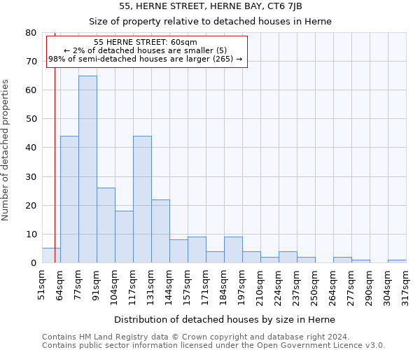 55, HERNE STREET, HERNE BAY, CT6 7JB: Size of property relative to detached houses in Herne