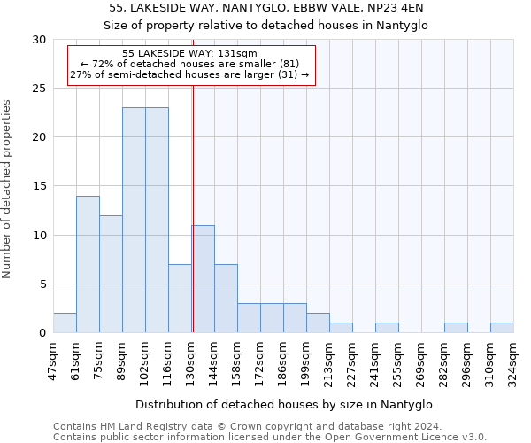 55, LAKESIDE WAY, NANTYGLO, EBBW VALE, NP23 4EN: Size of property relative to detached houses in Nantyglo