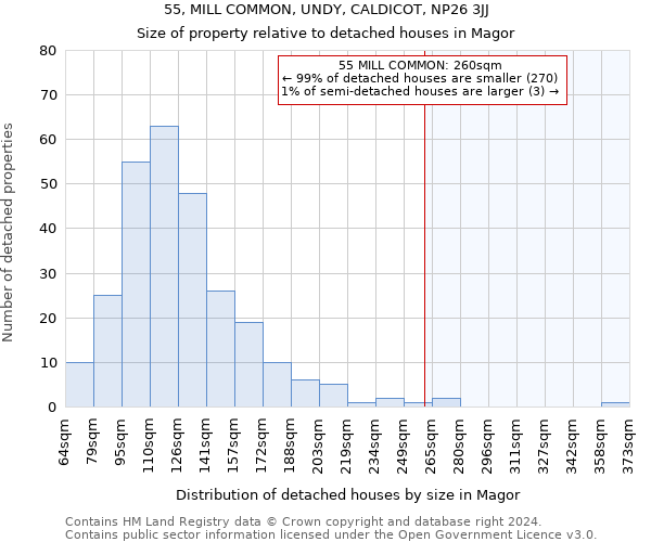 55, MILL COMMON, UNDY, CALDICOT, NP26 3JJ: Size of property relative to detached houses in Magor