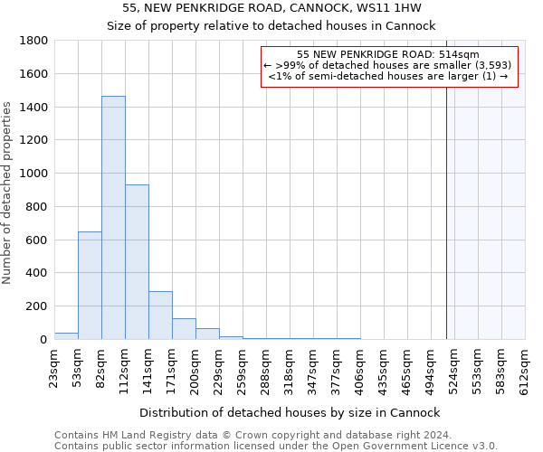 55, NEW PENKRIDGE ROAD, CANNOCK, WS11 1HW: Size of property relative to detached houses in Cannock