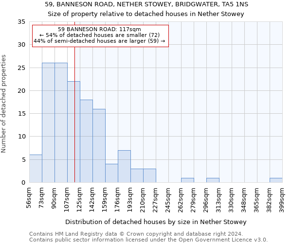 59, BANNESON ROAD, NETHER STOWEY, BRIDGWATER, TA5 1NS: Size of property relative to detached houses in Nether Stowey