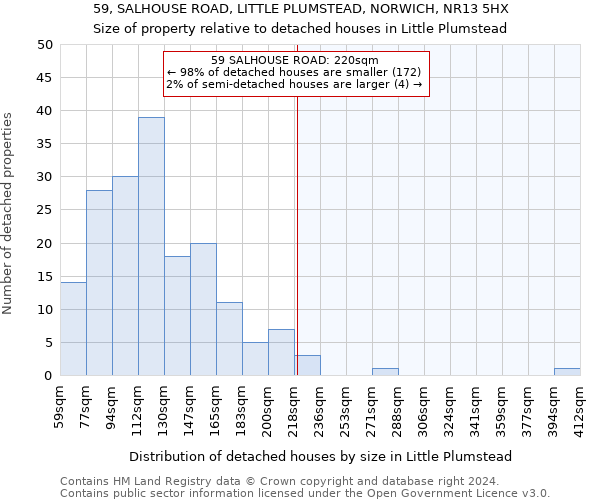 59, SALHOUSE ROAD, LITTLE PLUMSTEAD, NORWICH, NR13 5HX: Size of property relative to detached houses in Little Plumstead