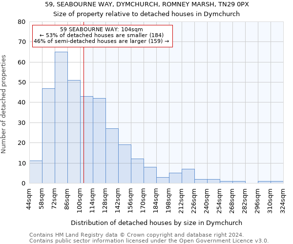 59, SEABOURNE WAY, DYMCHURCH, ROMNEY MARSH, TN29 0PX: Size of property relative to detached houses in Dymchurch