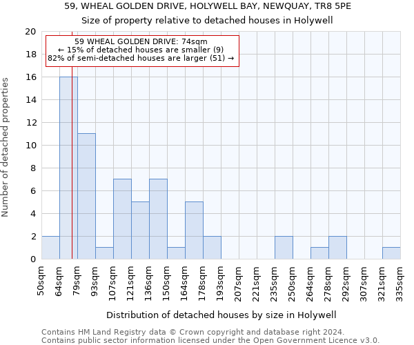 59, WHEAL GOLDEN DRIVE, HOLYWELL BAY, NEWQUAY, TR8 5PE: Size of property relative to detached houses in Holywell