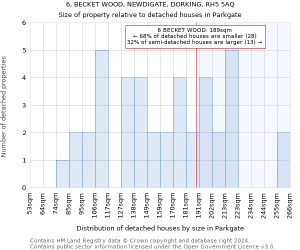 6, BECKET WOOD, NEWDIGATE, DORKING, RH5 5AQ: Size of property relative to detached houses in Parkgate