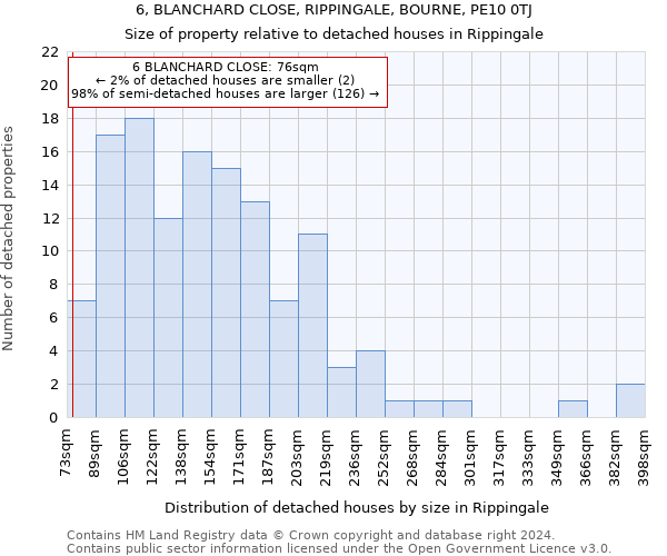 6, BLANCHARD CLOSE, RIPPINGALE, BOURNE, PE10 0TJ: Size of property relative to detached houses in Rippingale