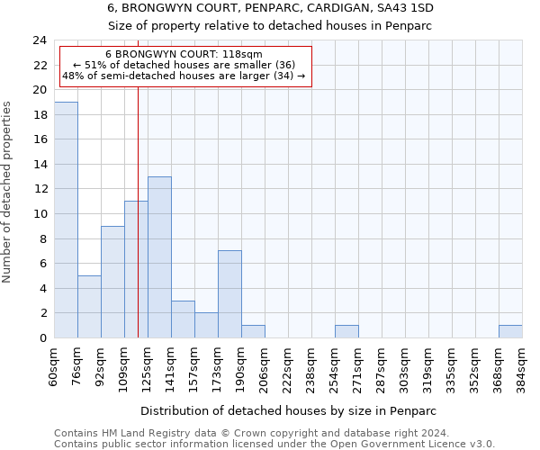 6, BRONGWYN COURT, PENPARC, CARDIGAN, SA43 1SD: Size of property relative to detached houses in Penparc