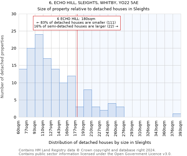 6, ECHO HILL, SLEIGHTS, WHITBY, YO22 5AE: Size of property relative to detached houses in Sleights