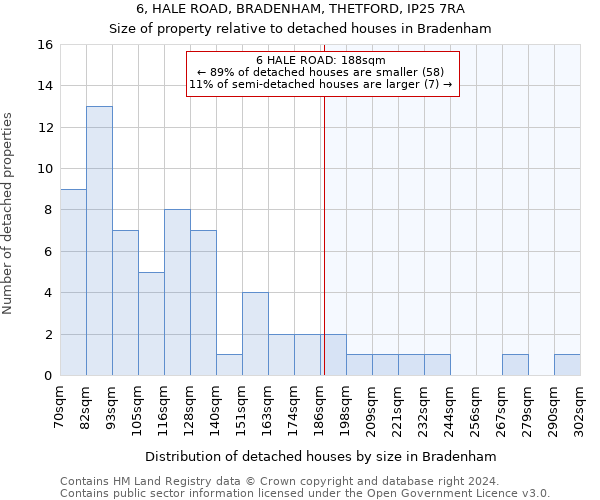 6, HALE ROAD, BRADENHAM, THETFORD, IP25 7RA: Size of property relative to detached houses in Bradenham