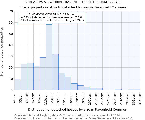 6, MEADOW VIEW DRIVE, RAVENFIELD, ROTHERHAM, S65 4RJ: Size of property relative to detached houses in Ravenfield Common