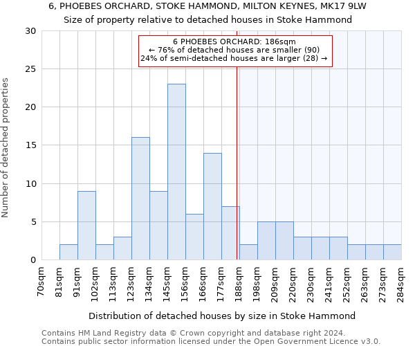 6, PHOEBES ORCHARD, STOKE HAMMOND, MILTON KEYNES, MK17 9LW: Size of property relative to detached houses in Stoke Hammond