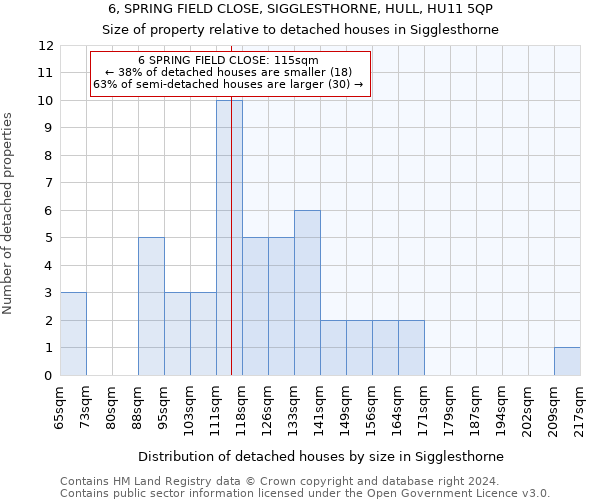 6, SPRING FIELD CLOSE, SIGGLESTHORNE, HULL, HU11 5QP: Size of property relative to detached houses in Sigglesthorne