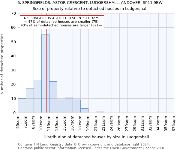 6, SPRINGFIELDS, ASTOR CRESCENT, LUDGERSHALL, ANDOVER, SP11 9BW: Size of property relative to detached houses in Ludgershall