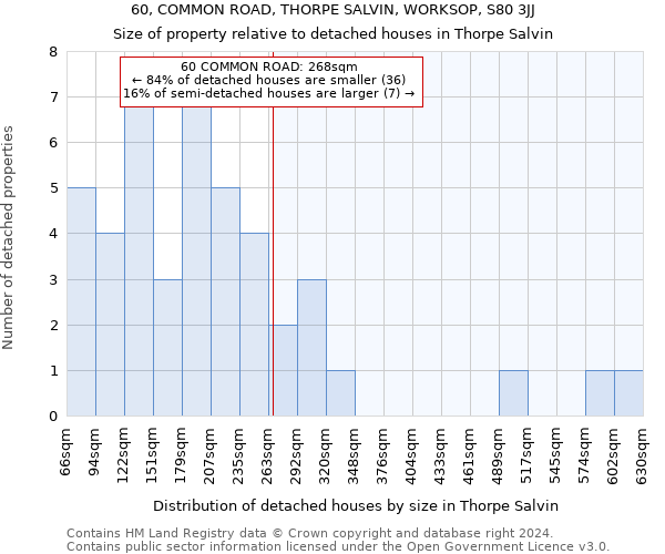 60, COMMON ROAD, THORPE SALVIN, WORKSOP, S80 3JJ: Size of property relative to detached houses in Thorpe Salvin