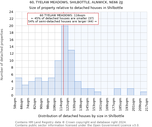 60, TYELAW MEADOWS, SHILBOTTLE, ALNWICK, NE66 2JJ: Size of property relative to detached houses in Shilbottle