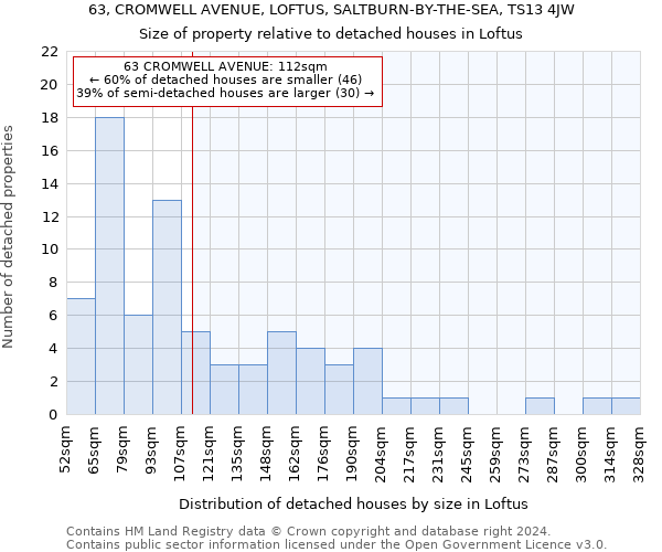 63, CROMWELL AVENUE, LOFTUS, SALTBURN-BY-THE-SEA, TS13 4JW: Size of property relative to detached houses in Loftus