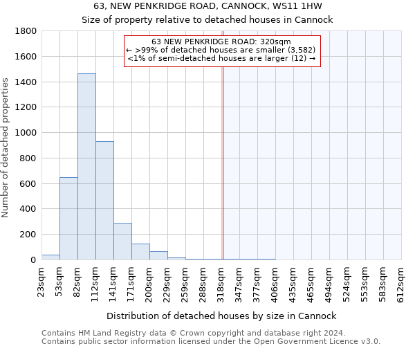 63, NEW PENKRIDGE ROAD, CANNOCK, WS11 1HW: Size of property relative to detached houses in Cannock