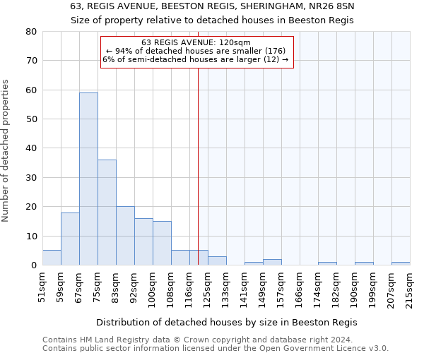 63, REGIS AVENUE, BEESTON REGIS, SHERINGHAM, NR26 8SN: Size of property relative to detached houses in Beeston Regis