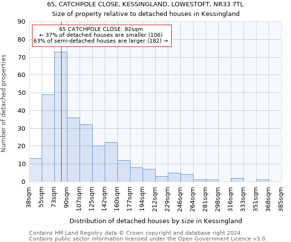 65, CATCHPOLE CLOSE, KESSINGLAND, LOWESTOFT, NR33 7TL: Size of property relative to detached houses in Kessingland