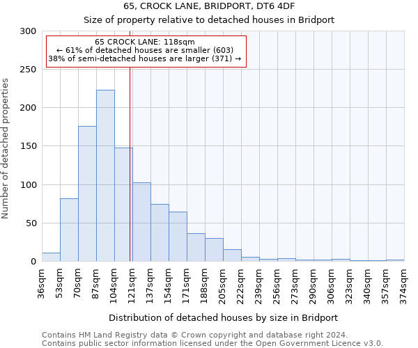 65, CROCK LANE, BRIDPORT, DT6 4DF: Size of property relative to detached houses in Bridport