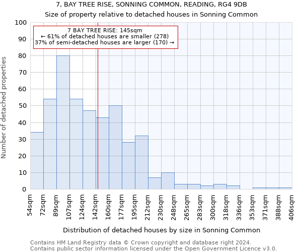 7, BAY TREE RISE, SONNING COMMON, READING, RG4 9DB: Size of property relative to detached houses in Sonning Common