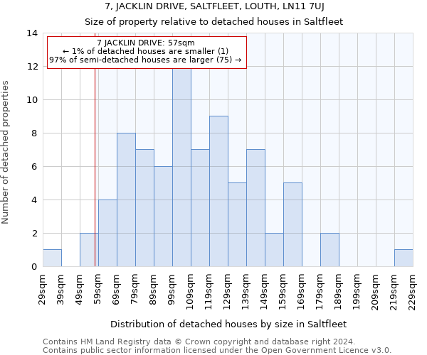 7, JACKLIN DRIVE, SALTFLEET, LOUTH, LN11 7UJ: Size of property relative to detached houses in Saltfleet