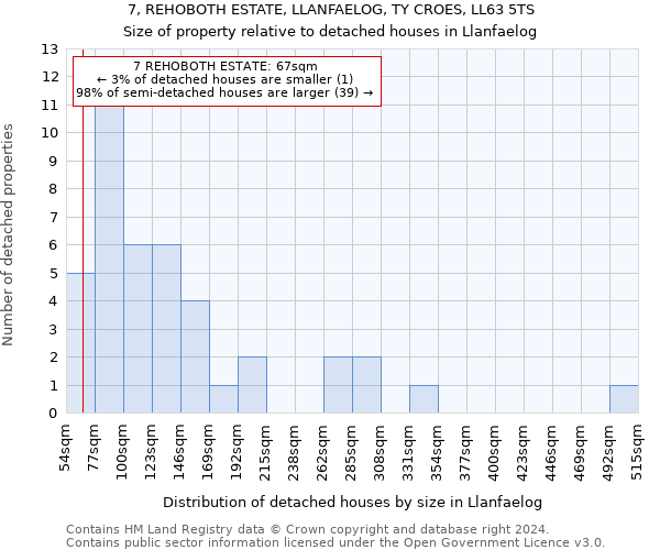 7, REHOBOTH ESTATE, LLANFAELOG, TY CROES, LL63 5TS: Size of property relative to detached houses in Llanfaelog