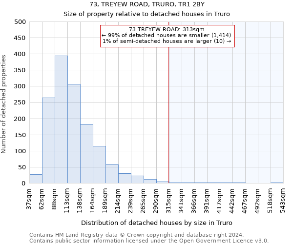 73, TREYEW ROAD, TRURO, TR1 2BY: Size of property relative to detached houses in Truro