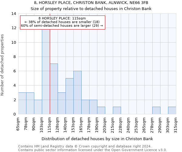 8, HORSLEY PLACE, CHRISTON BANK, ALNWICK, NE66 3FB: Size of property relative to detached houses in Christon Bank