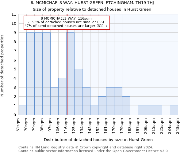 8, MCMICHAELS WAY, HURST GREEN, ETCHINGHAM, TN19 7HJ: Size of property relative to detached houses in Hurst Green