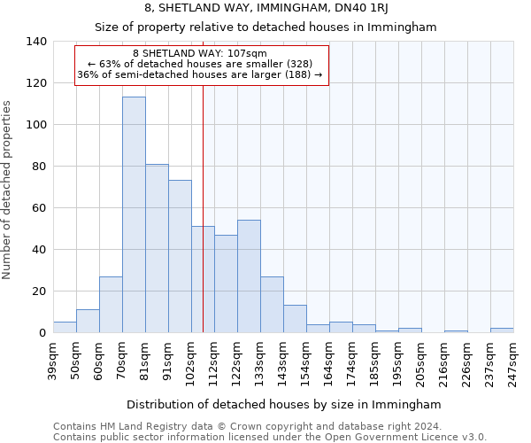 8, SHETLAND WAY, IMMINGHAM, DN40 1RJ: Size of property relative to detached houses in Immingham