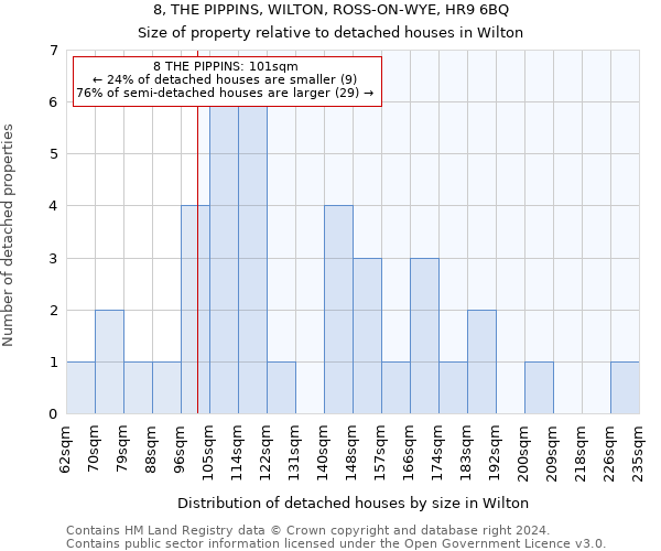 8, THE PIPPINS, WILTON, ROSS-ON-WYE, HR9 6BQ: Size of property relative to detached houses in Wilton