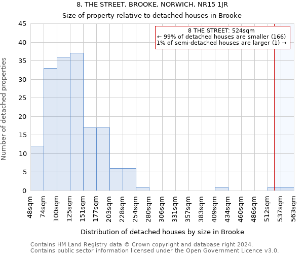 8, THE STREET, BROOKE, NORWICH, NR15 1JR: Size of property relative to detached houses in Brooke