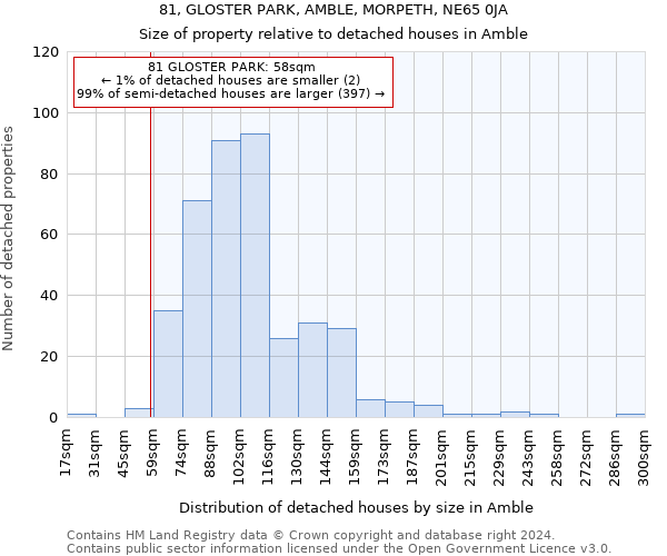 81, GLOSTER PARK, AMBLE, MORPETH, NE65 0JA: Size of property relative to detached houses in Amble