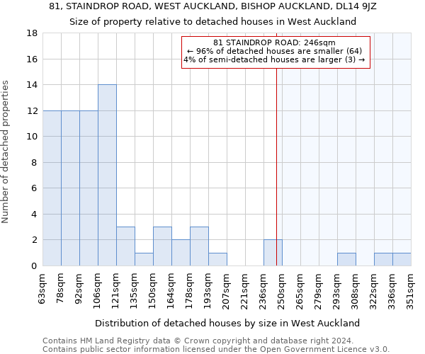 81, STAINDROP ROAD, WEST AUCKLAND, BISHOP AUCKLAND, DL14 9JZ: Size of property relative to detached houses in West Auckland