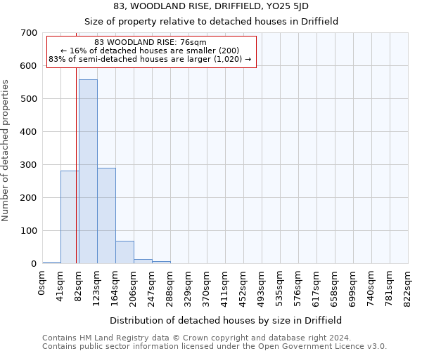 83, WOODLAND RISE, DRIFFIELD, YO25 5JD: Size of property relative to detached houses in Driffield