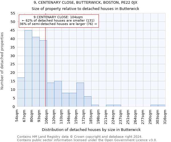 9, CENTENARY CLOSE, BUTTERWICK, BOSTON, PE22 0JX: Size of property relative to detached houses in Butterwick